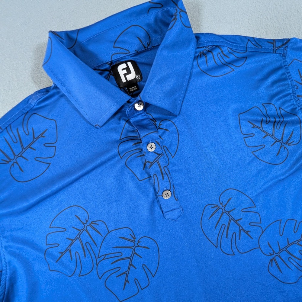 FootJoy Golf Polo Men‎ Size Large Monstera Leaf Print Short Sleeve Stretch Shirt